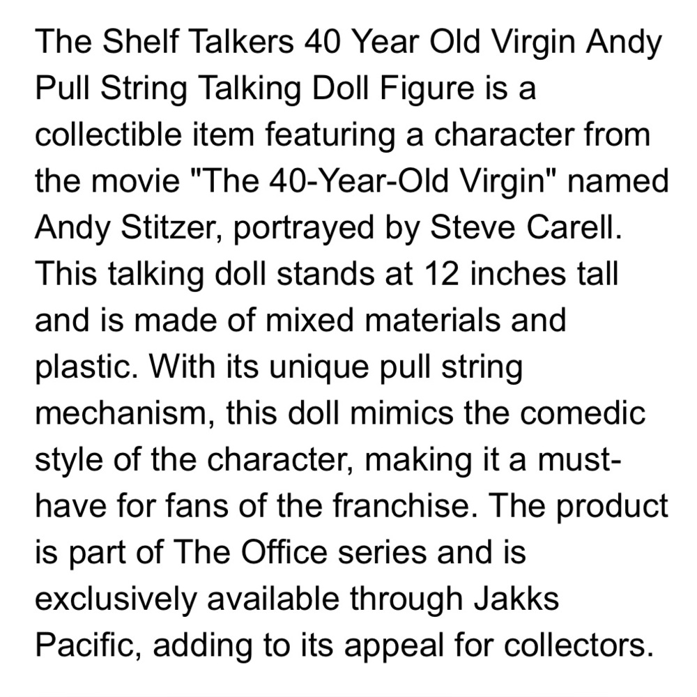 New Seal The 40 Year Old Virgin Andy ShelfTalkers Pull String Doll . - Picture 10 of 14